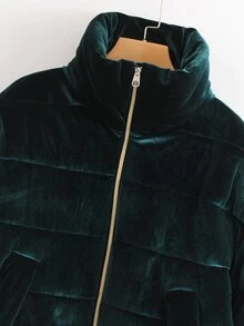 Velvet Padded Coat - Dark Green - View 5