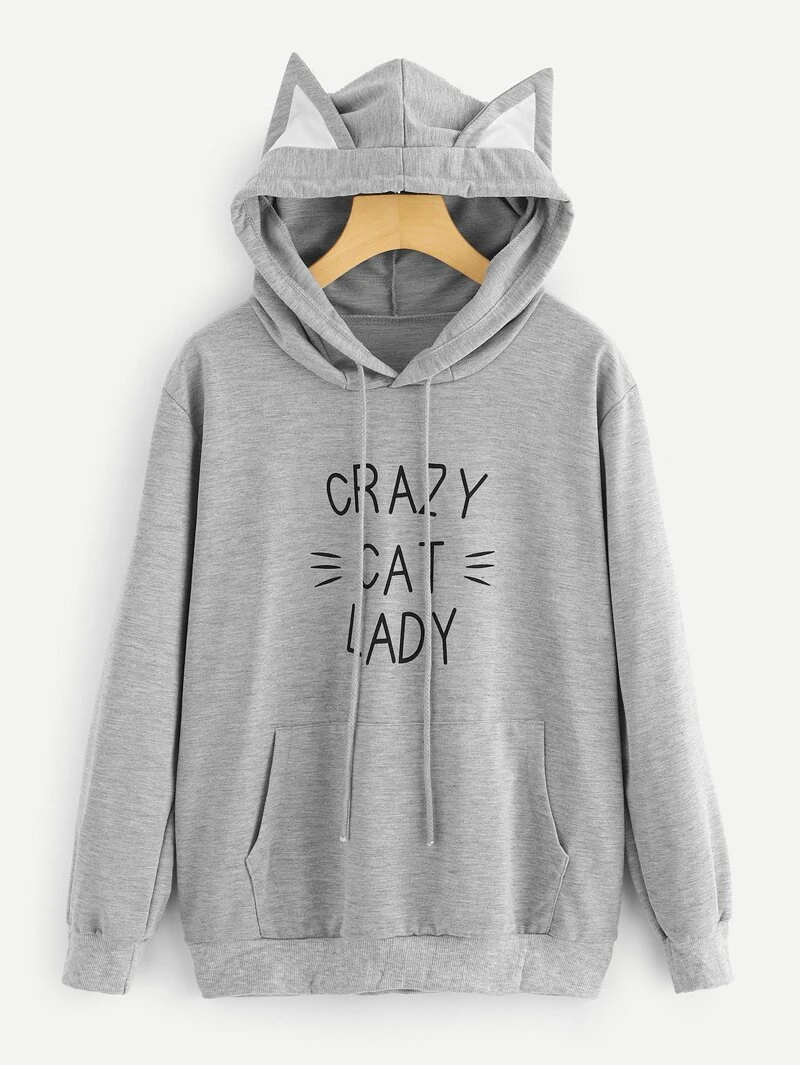 De Spanish Estampado Romwe Capucha Sudadera Letra Con w0X1Cwqt