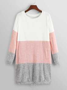 Drawstring Hem Color Block Sweater Dress