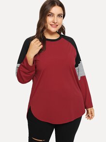 Plus Color-block Raglan Sleeve Tee