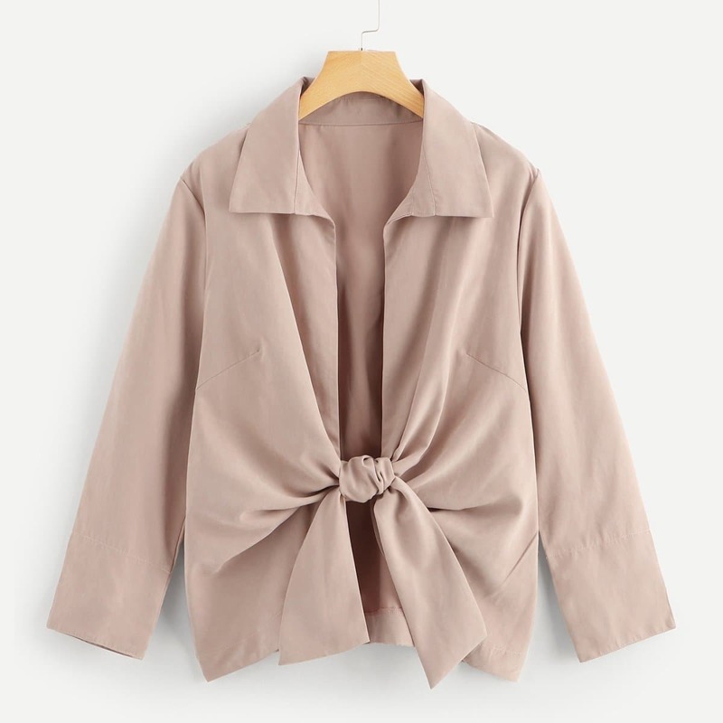 

Knot Front Solid Outerwear, Pink