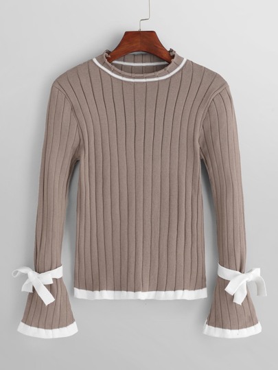 Contrast Trim Flounce Sleeve Jumper