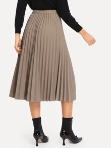 Pleated Elastic Waist Skirt - Mocha Brown - View 2