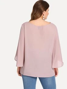 SHEIN LUNE Áo sơ mi Plus Size Ruffle màu trơn Hồng Casual - Màu Hồng baby - Xem 2