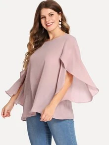SHEIN LUNE Áo sơ mi Plus Size Ruffle màu trơn Hồng Casual - Màu Hồng baby - Xem 3