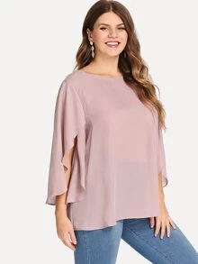 SHEIN LUNE Áo sơ mi Plus Size Ruffle màu trơn Hồng Casual - Màu Hồng baby - Xem 4