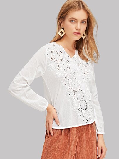 Cut Out Scallop Trim V-Neck Top pictures