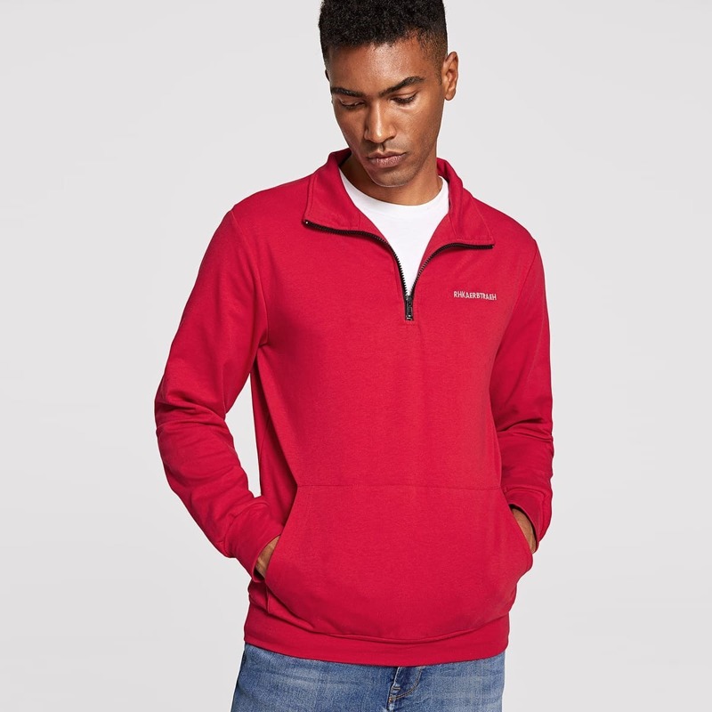 

Guys Zip Half Placket Pocket Front Sweatshirt, Red
