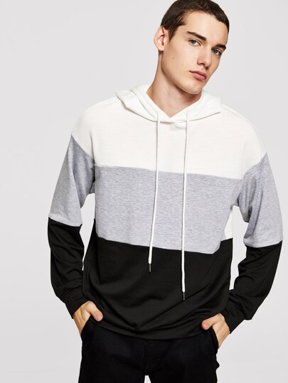Men Cut and Sew Drawstring Hoodie
