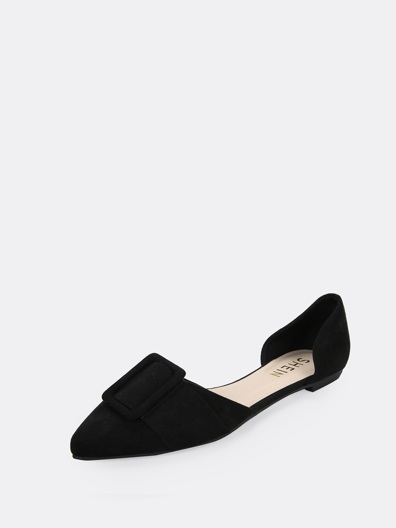 

Buckle Accented Dorsay Flats, Black