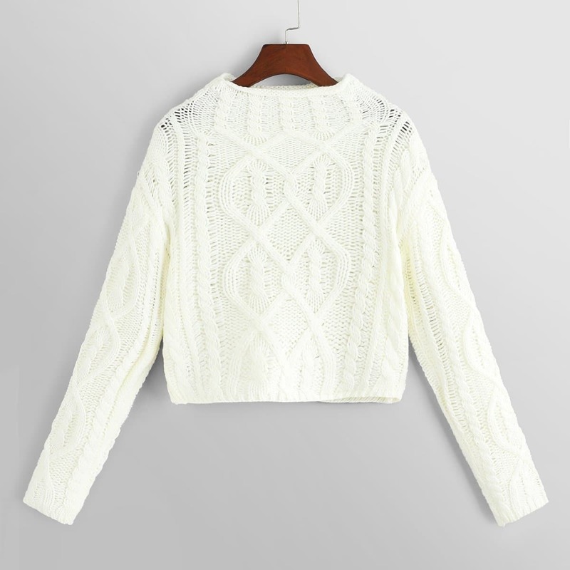 

Stand Collar Crop Sweater, Beige