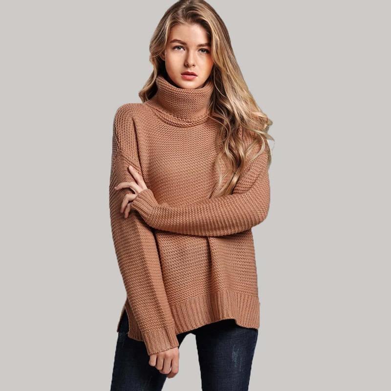 

Split Side High Neck Sweater, Khaki