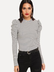 Puff Sleeve Rib Knit Tee