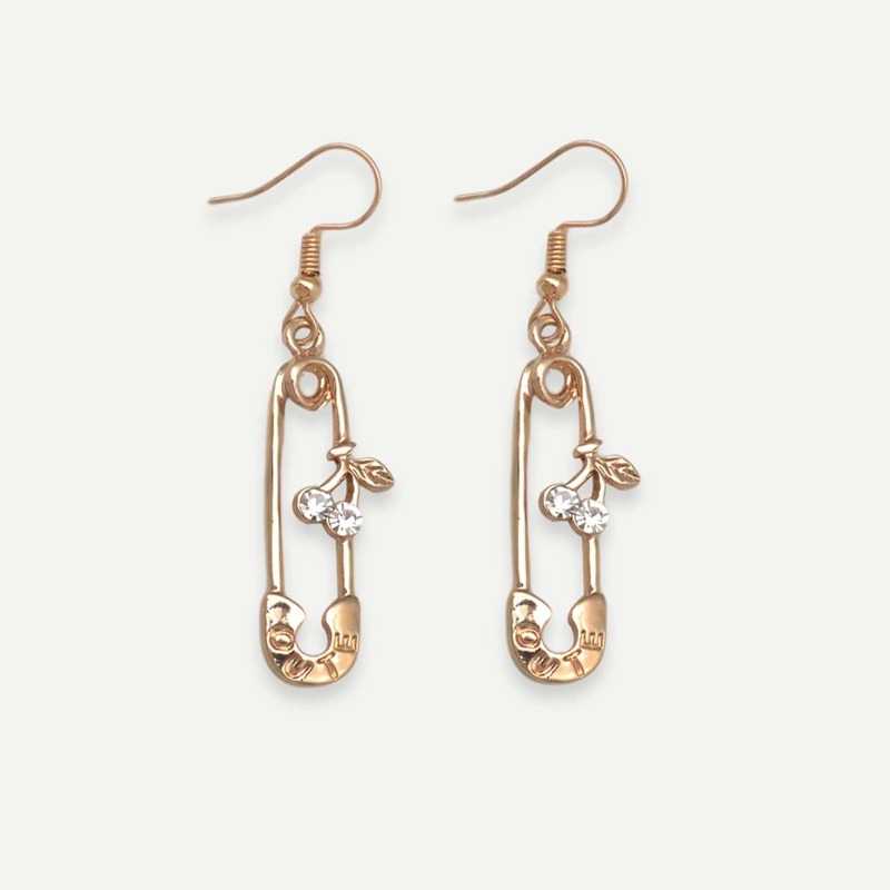 

Rhinestone Detail Safety Pin Drop Earrings 1pair, Gold