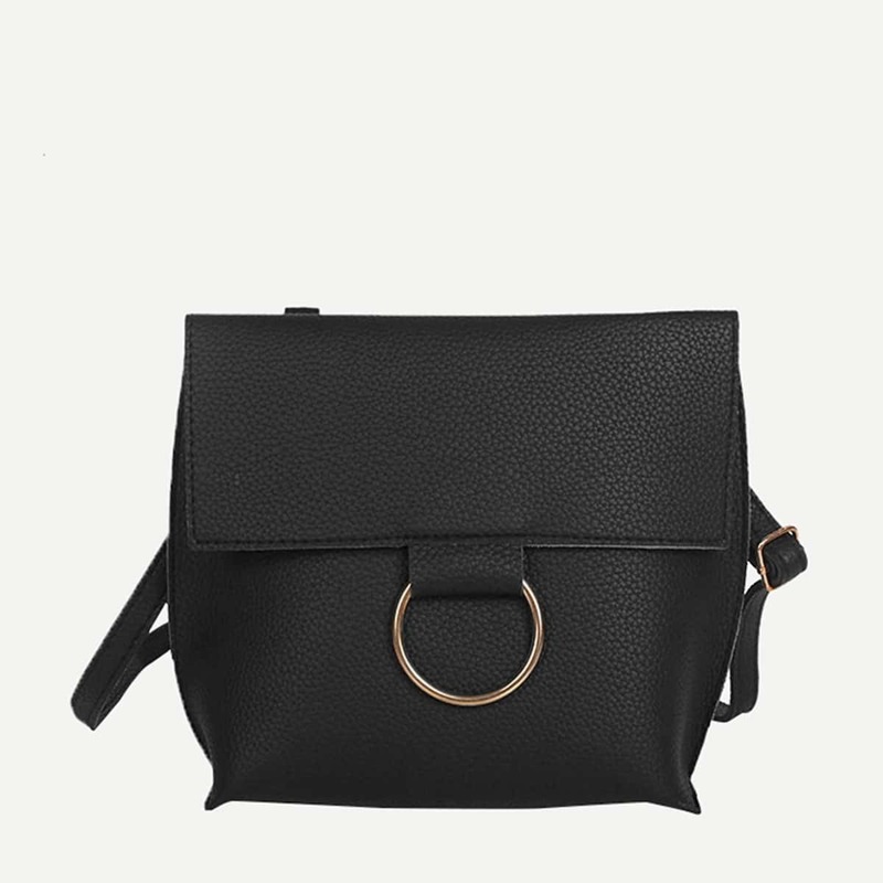 

PU Flap Crossbody Bag, Black
