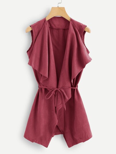 Waterfall Self Tie Waist Solid Vest