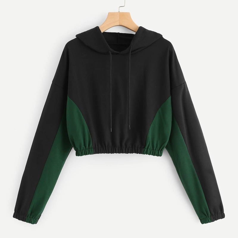 

Cut And Sew Drawstring Hoodie, Black