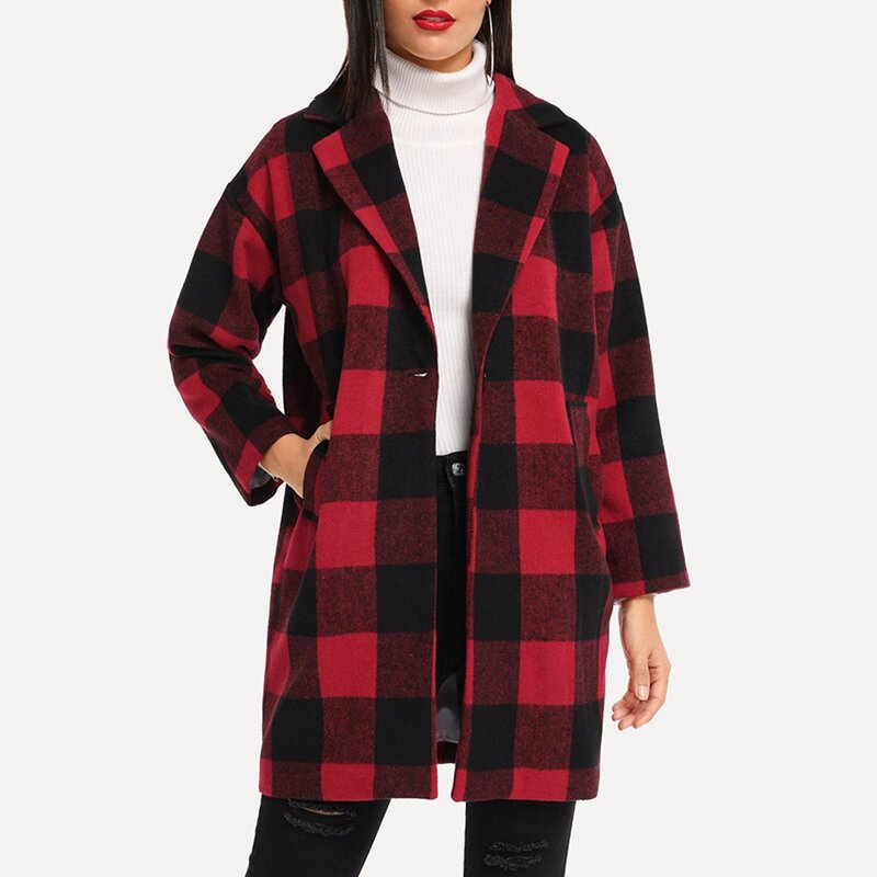 

Plaid Single Button Outerwear, Multicolor