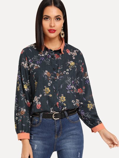 Floral Print Single Breasted Blouse pictures