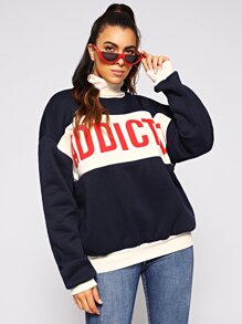 Letter Print Drop Shoulder High Neck Sweatshirt
