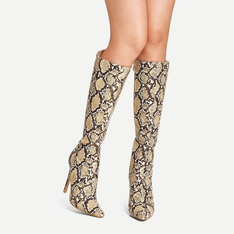 

Snakeskin Print Knee Length Boots, Multicolor