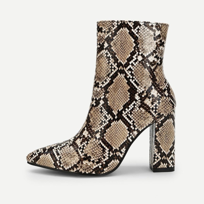 

Snakeskin Print Point Toe Ankle Boots, Multicolor