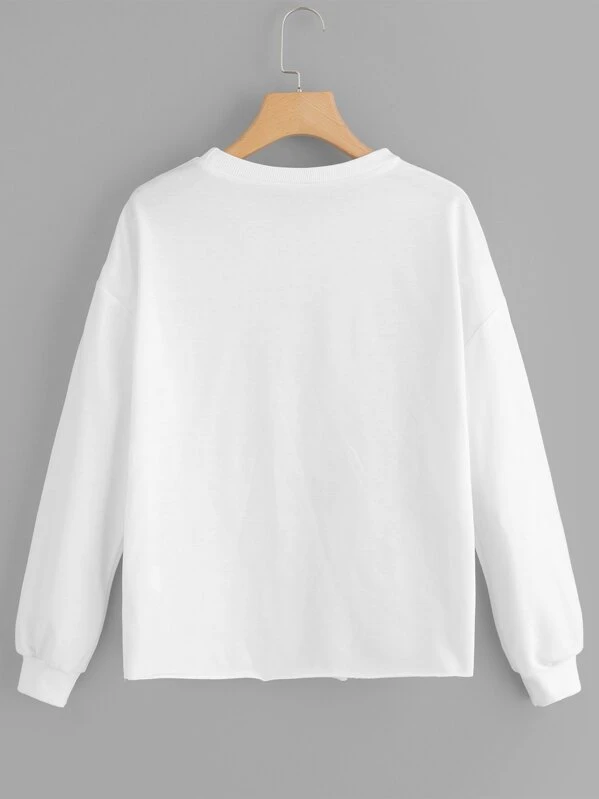 Shein بلوفر بطباعة الوجه وسقوط الكتف شي إن