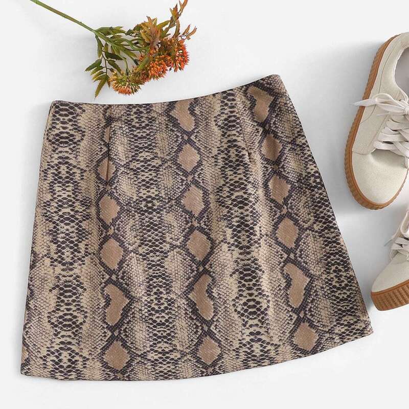

Zip Side Snake Print Skirt, Multicolor