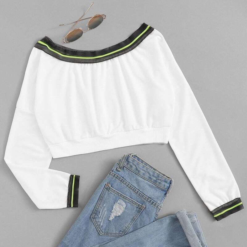 

Contrast Trim Off The Shoulder Tee, White