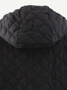 Shearling Lined Quilted Padded Hooded Coat - Black - View 5