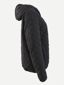 Shearling Lined Quilted Padded Hooded Coat - Black - View 4