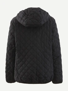 Shearling Lined Quilted Padded Hooded Coat - Black - View 6