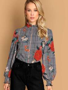 Mock-Neck Bishop Sleeve Top