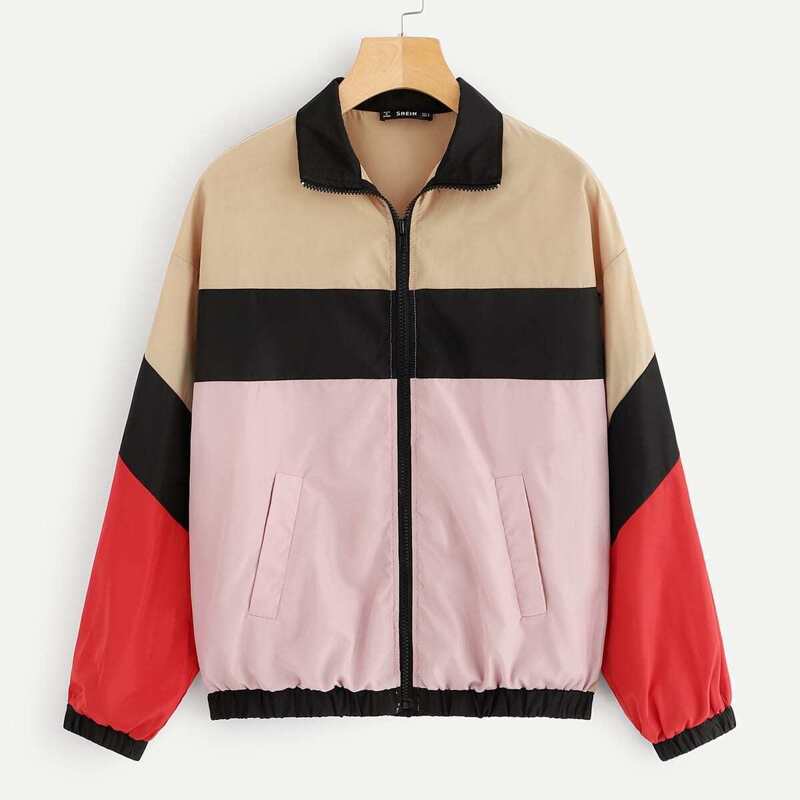 

Elastic Cuff and Hem Cut and Sew Jacket, Multicolor