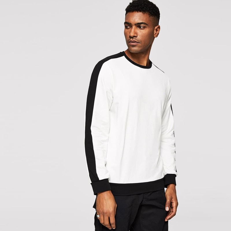 

Guys Crew Neck Contrast Sideseam Pullover, Black and white