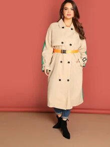 Grande taille Trench coat color block à double boutonnage Manteau color block à double boutonnage | Mode en ligne