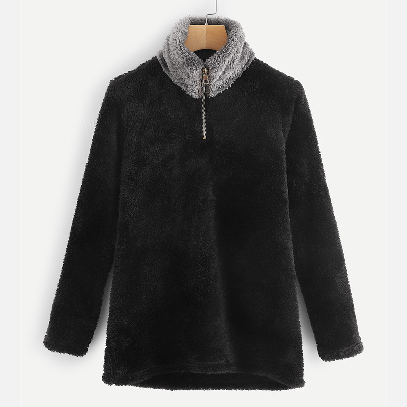 

Plus Solid Half Placket Teddy Jacket, Black