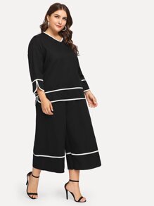 Plus Contrast Binding Top & Pants Set