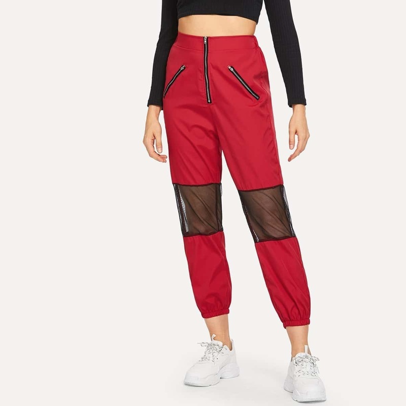 

Contrast Mesh Pants, Red