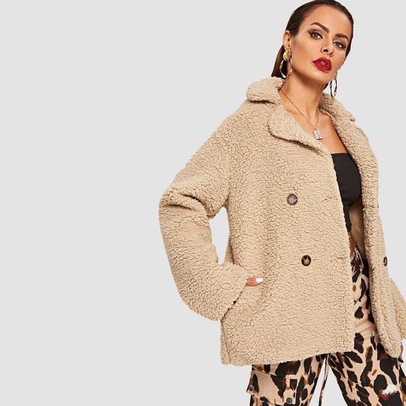 

Double Breasted Teddy Coat, Khaki