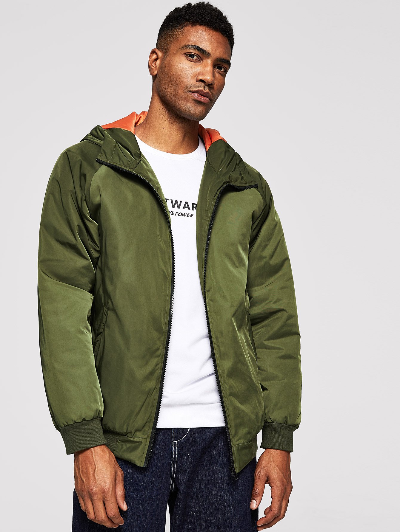 men raglan sleeve padded hoodie jacket | shein