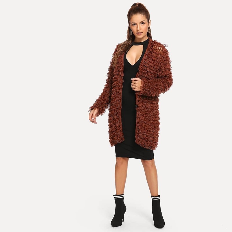 

Open Front Popcorn Knit Cardigan, Brown