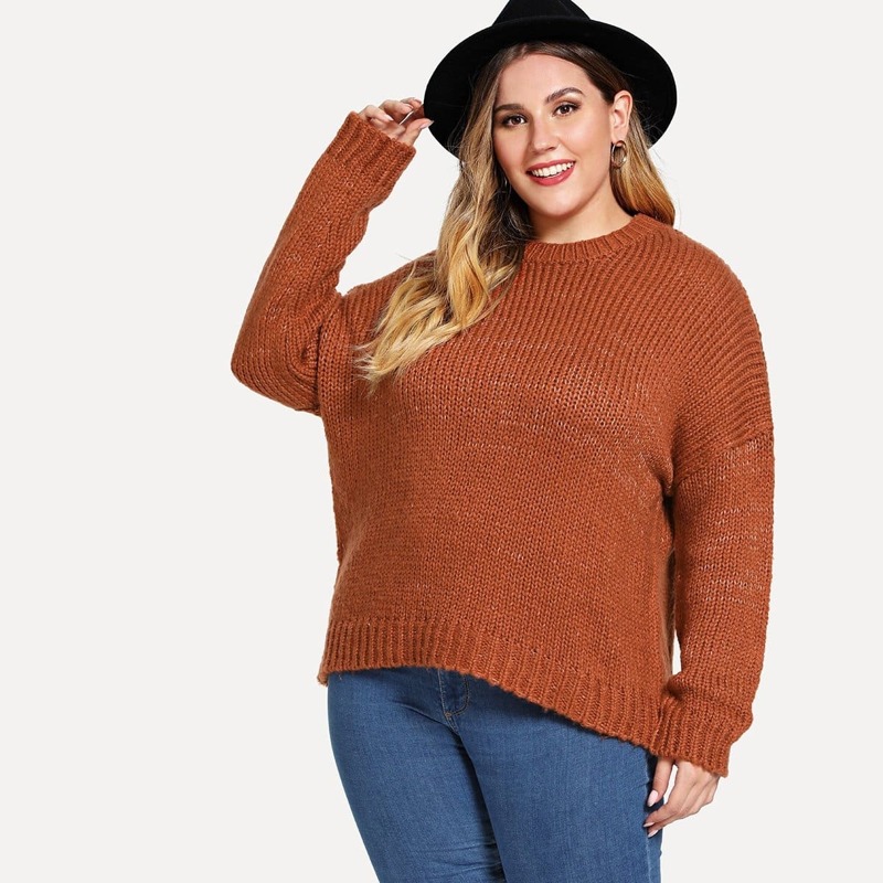 

Plus Drop Shoulder Solid Sweater, Camel