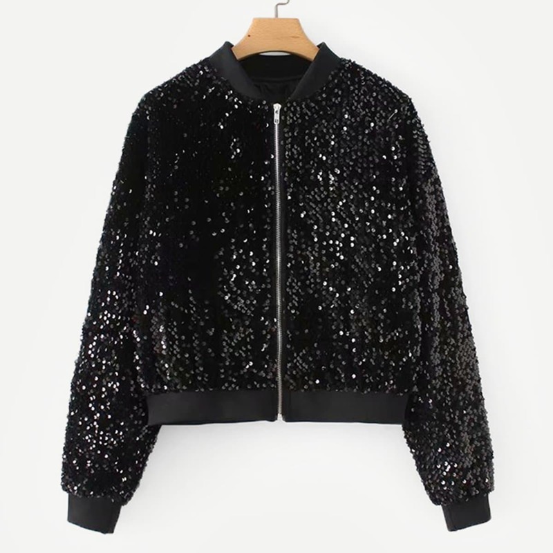 

Zipper Fly Sequin Jacket, Black