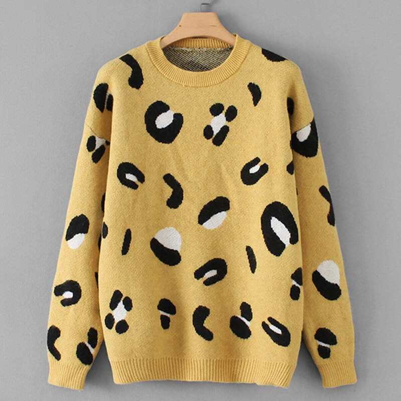 

Drop Shoulder Leopard Print Jumper, Yellow