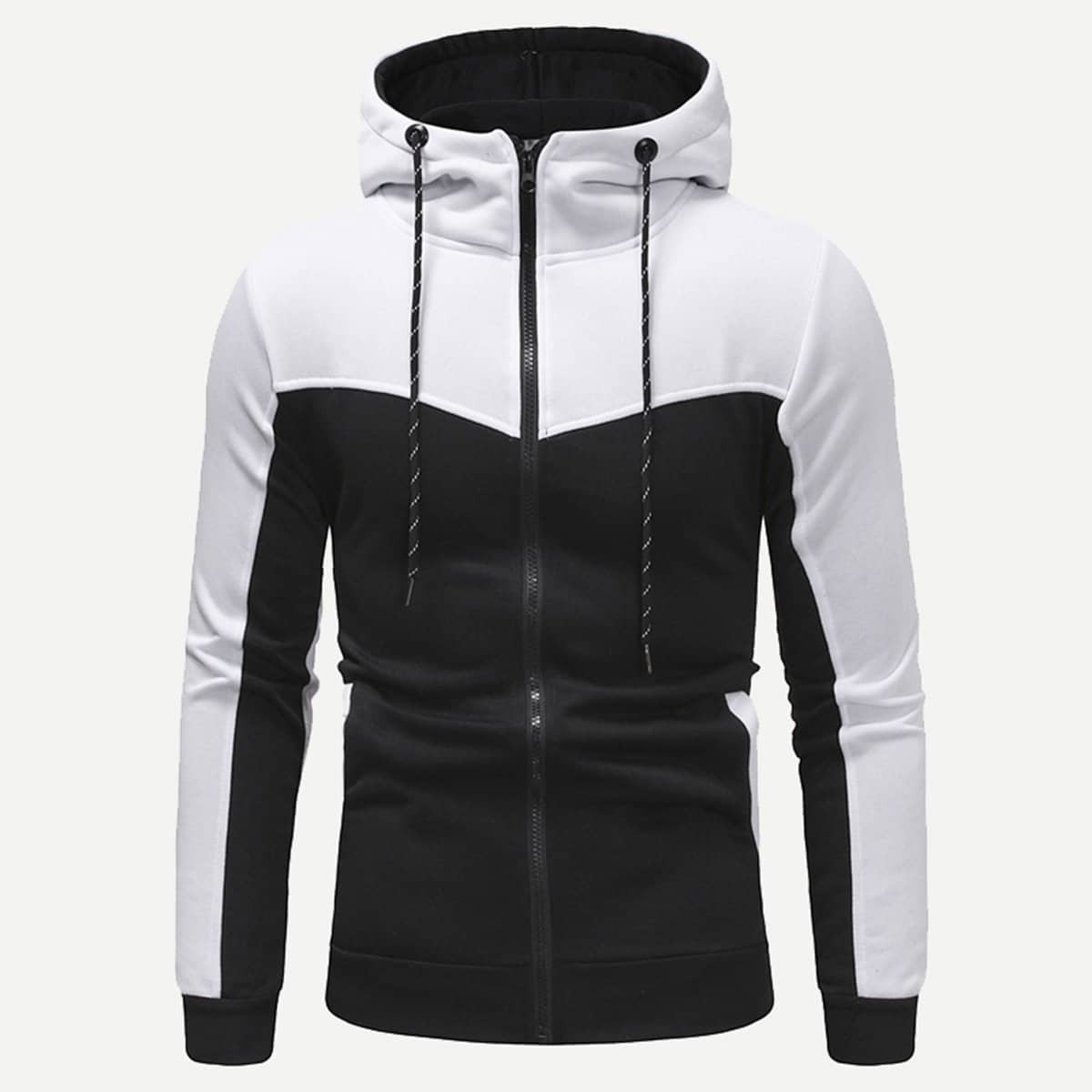 

Guys Cut And Sew Panel Zip Up Hoodie, Black and white