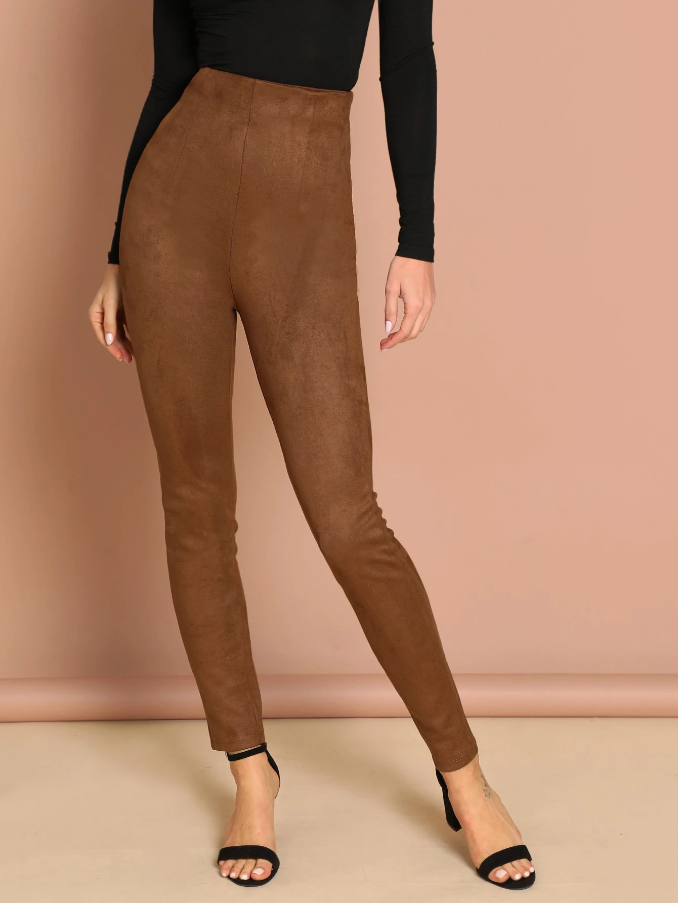 high waisted back zipper pants