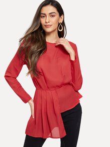 Asymmetrical Hem Pleated Peplum Top