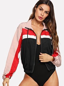 Zip Up Color Block Windbreaker Jacket