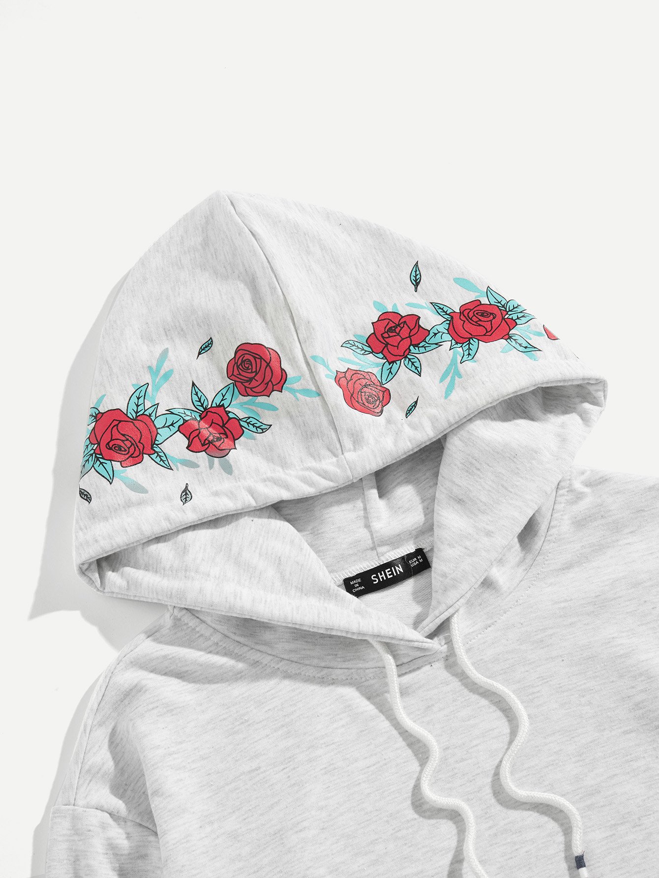 Guys Pocket Front Drawstring Floral Hoodie ROMWE